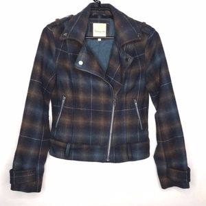 American Eagle Tartan Plaid Flannel Moto Jacket